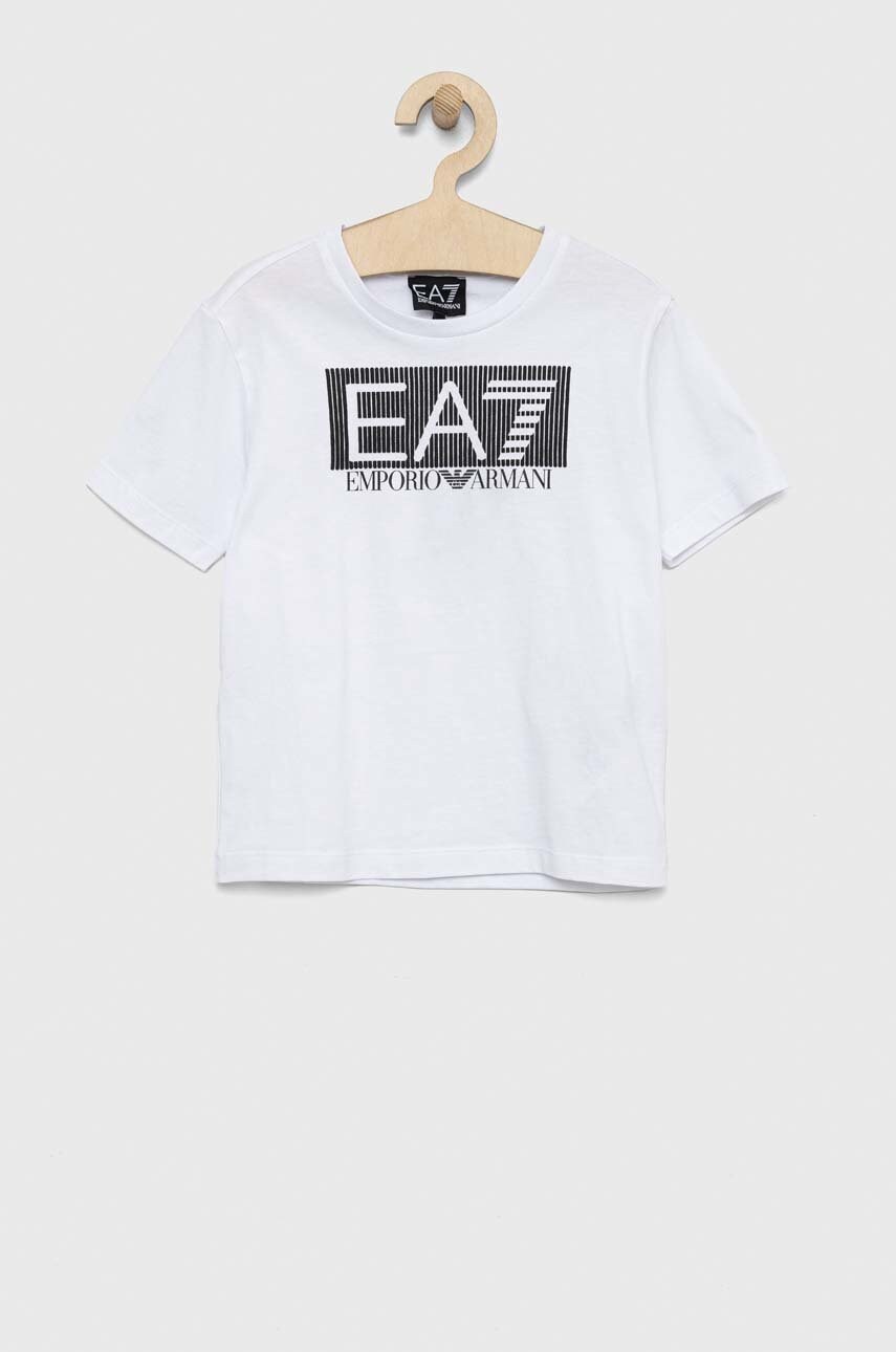 

Детская хлопковая футболка EA7 Emporio Armani цвет белый с принтом