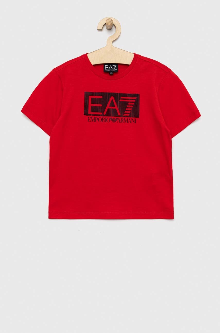

Детская хлопковая футболка EA7 Emporio Armani цвет красный с принтом