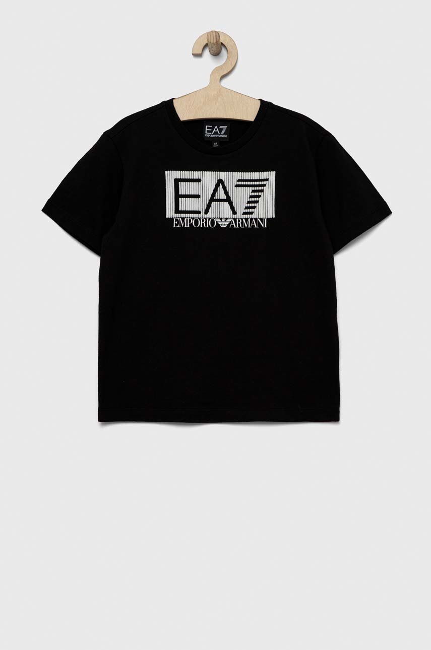 

Дитяча бавовняна футболка EA7 Emporio Armani колір чорний з принтом