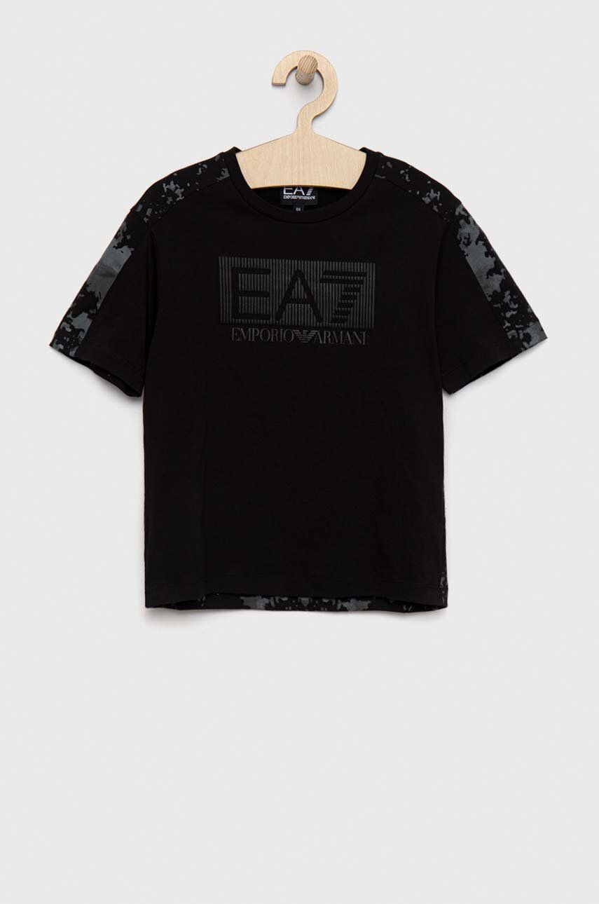Dětské bavlněné tričko EA7 Emporio Armani černá barva - černá -  100 % Bavlna