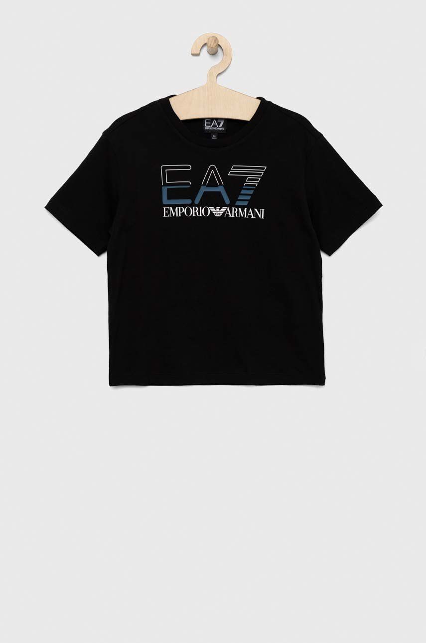Dětské bavlněné tričko EA7 Emporio Armani černá barva, s potiskem - černá -  100 % Bavlna