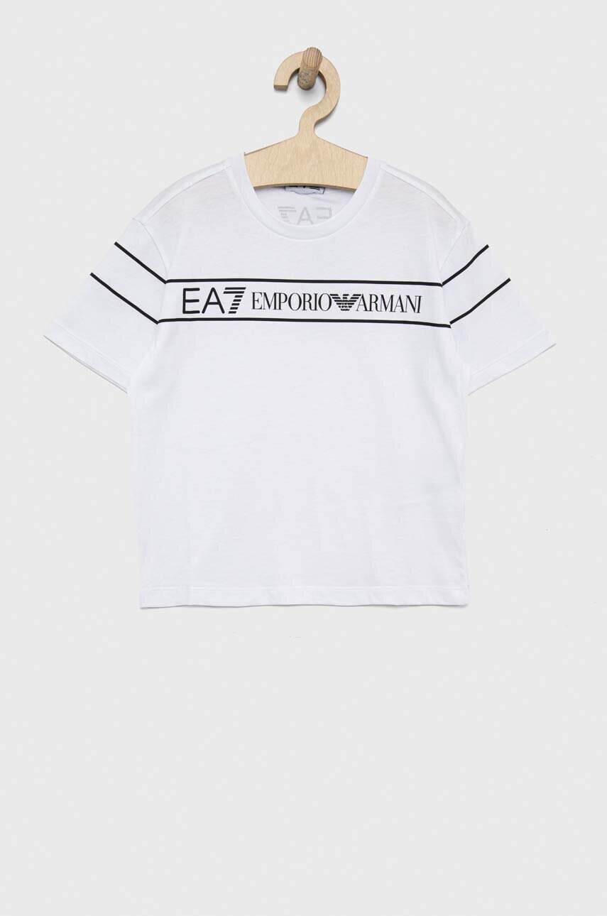 

Детская хлопковая футболка EA7 Emporio Armani цвет белый с принтом