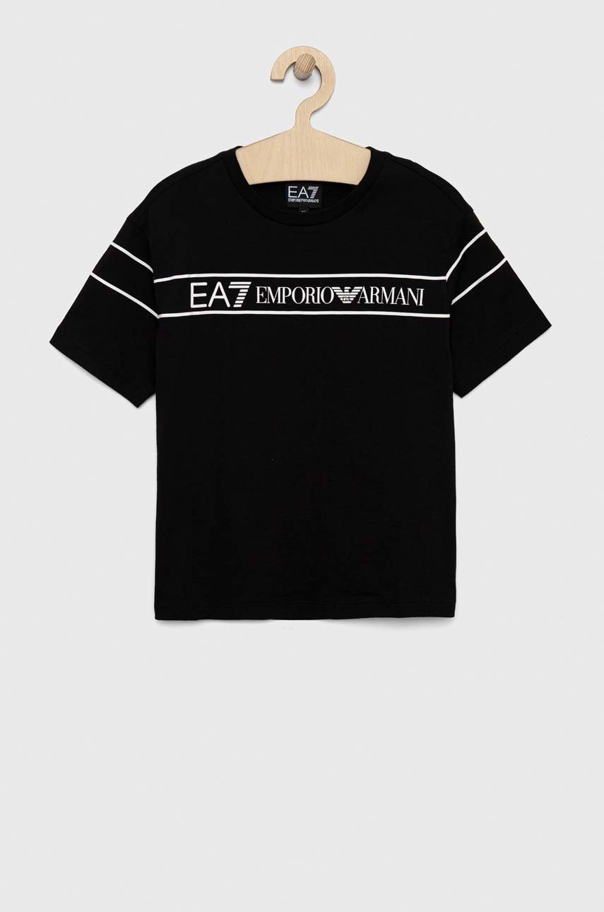 

Детская хлопковая футболка EA7 Emporio Armani цвет чёрный с принтом