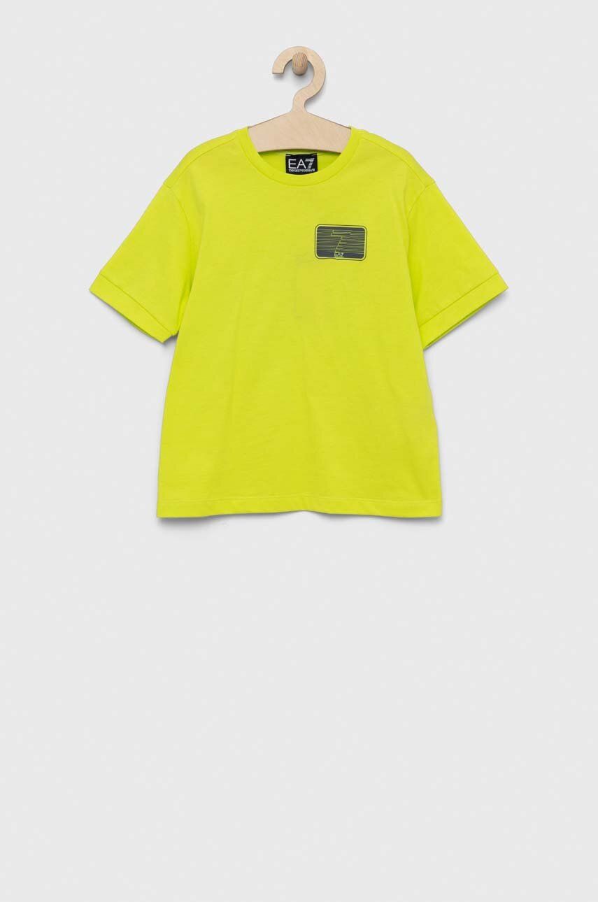 E-shop Dětské bavlněné tričko EA7 Emporio Armani zelená barva, s potiskem