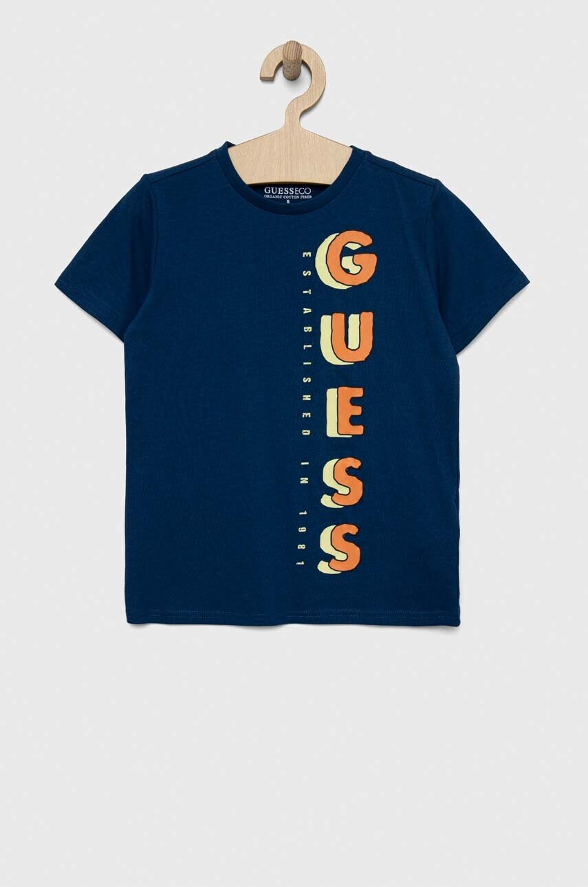 

Детская хлопковая футболка Guess с принтом