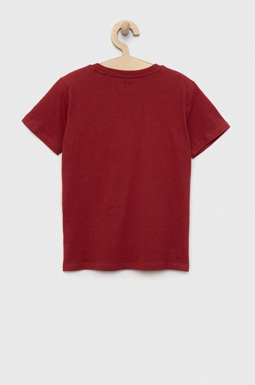 

Дитяча бавовняна футболка Guess колір бордовий з принтом