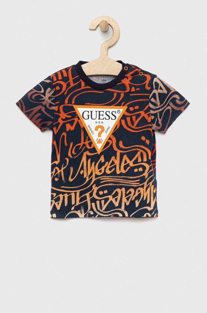

Детская хлопковая футболка Guess цвет синий узорная