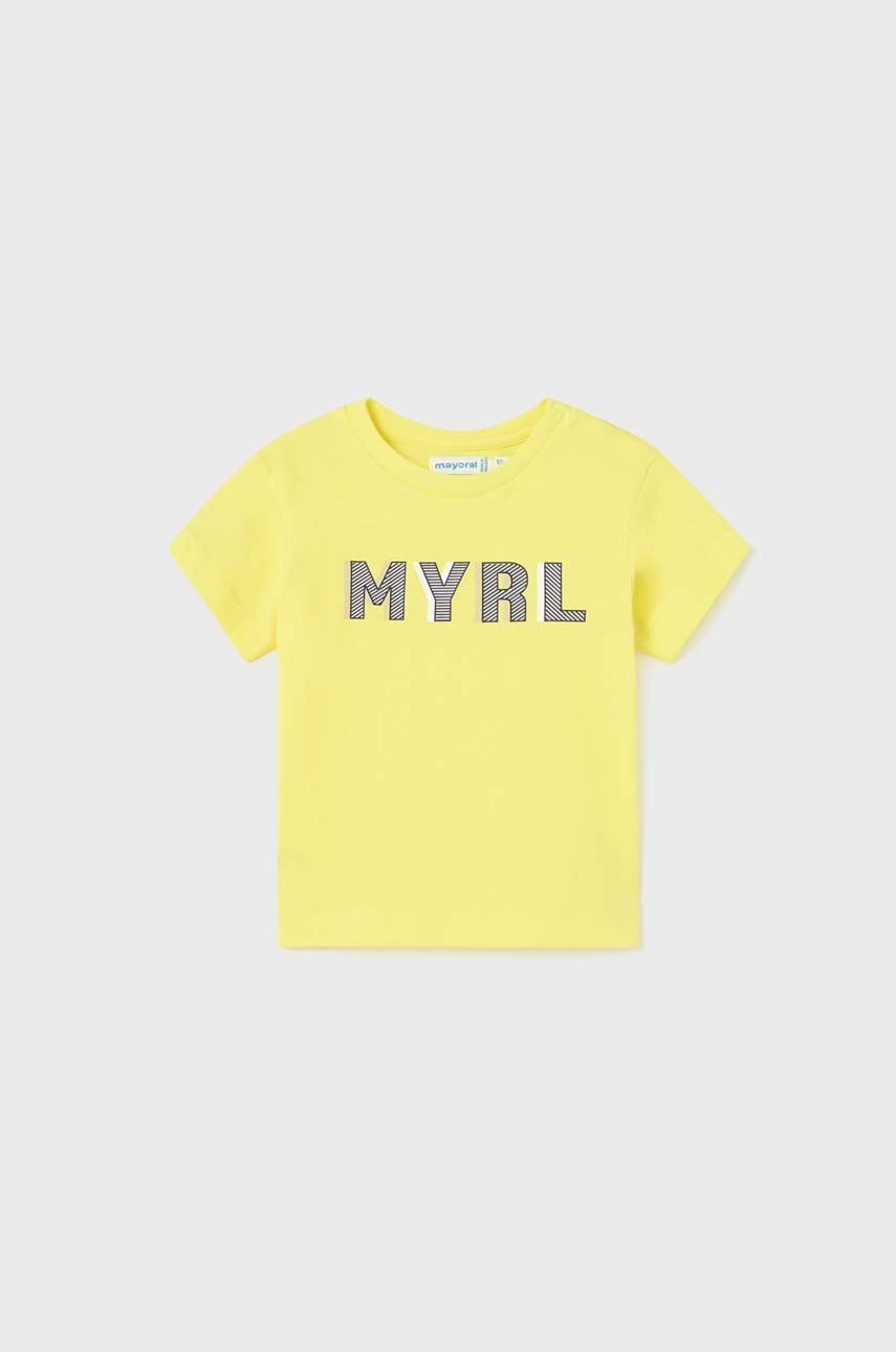Levně Dětské bavlněné tričko Mayoral žlutá barva, s potiskem