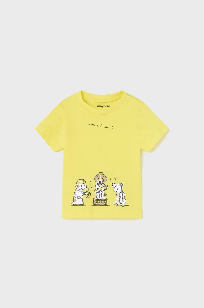 Bavlněné dětské tričko Mayoral žlutá barva, s potiskem - žlutá -  100 % Bavlna