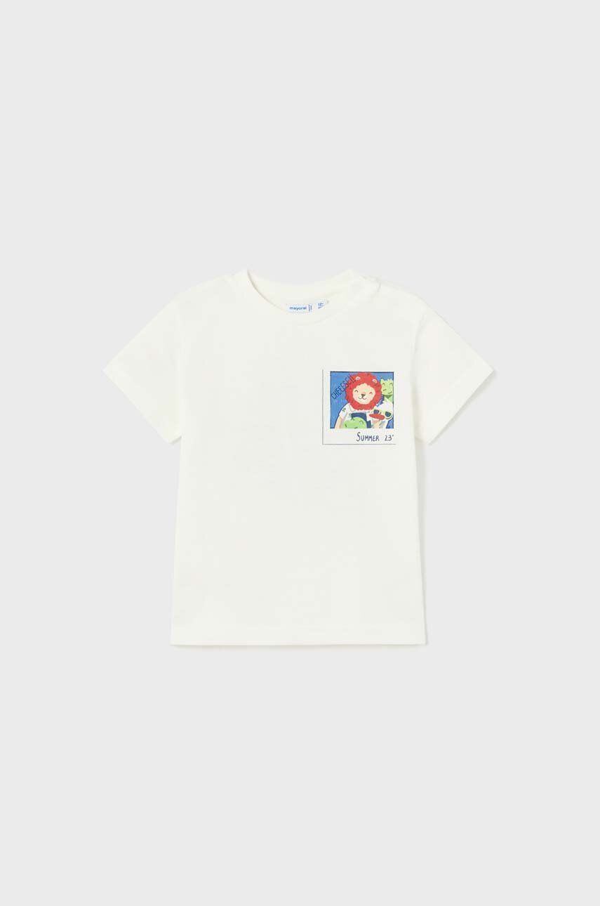 Mayoral tricou din bumbac pentru bebelusi culoarea alb, cu imprimeu