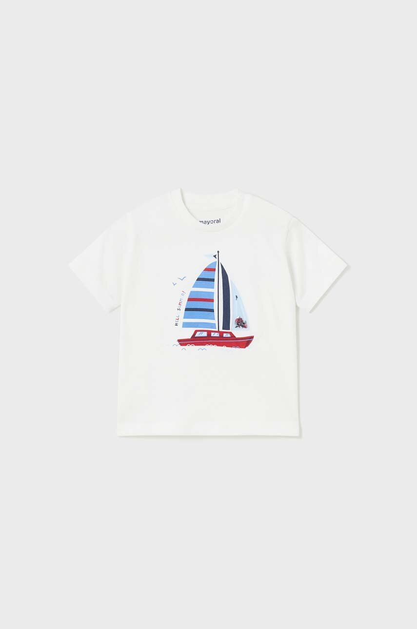 E-shop Bavlněné dětské tričko Mayoral bílá barva, s potiskem