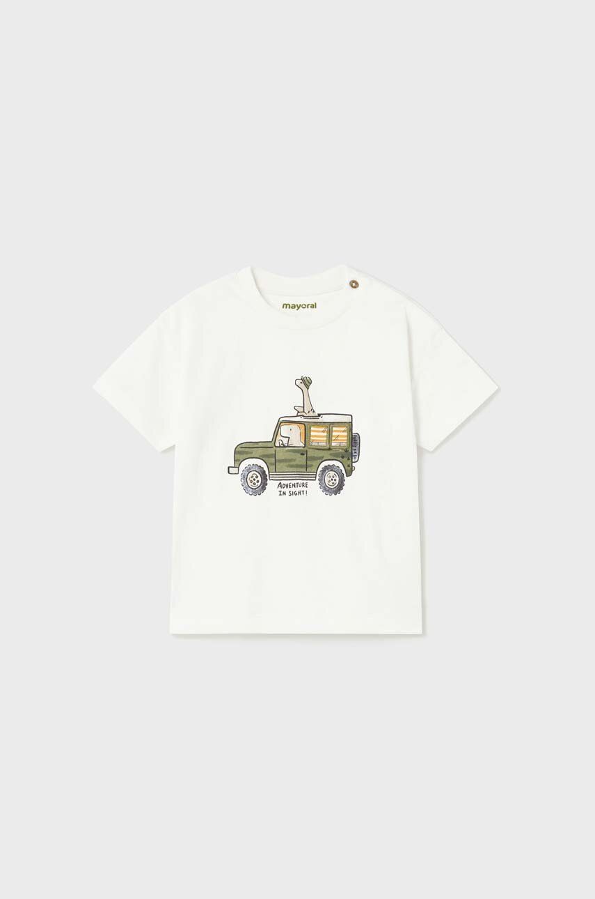 E-shop Bavlněné dětské tričko Mayoral béžová barva, s potiskem