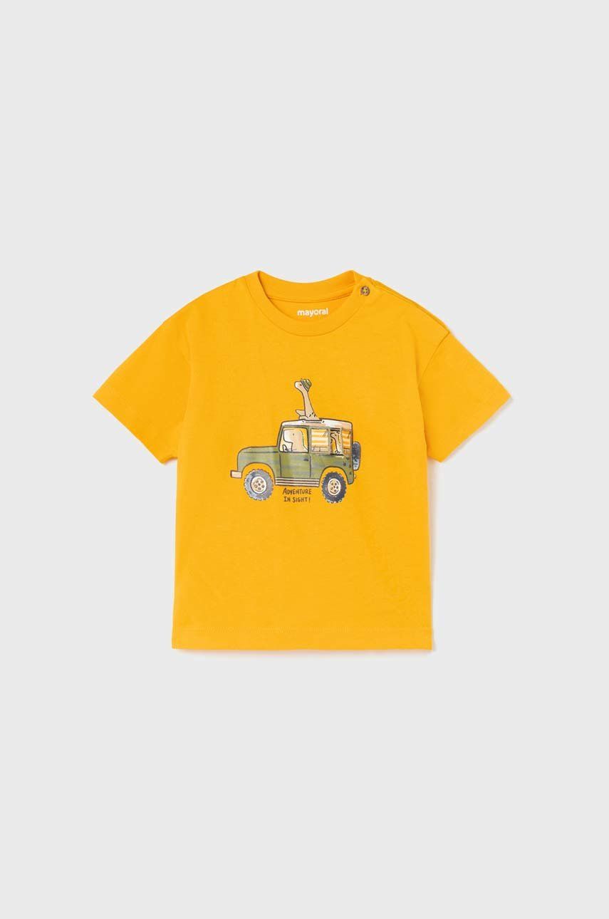 E-shop Bavlněné dětské tričko Mayoral žlutá barva, s potiskem