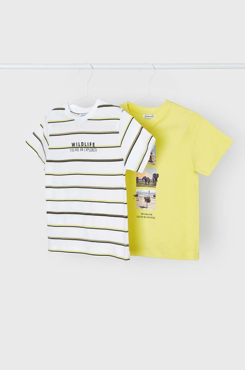 Mayoral tricou de bumbac pentru copii 2-pack culoarea galben, cu imprimeu
