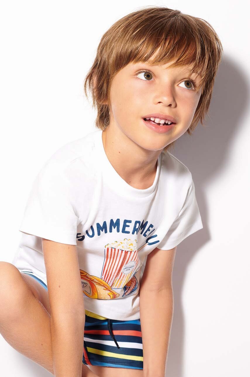 Дитяча бавовняна футболка Mayoral колір білий з принтом Дитяча бавовняна футболка Mayoral колір білий з принтом