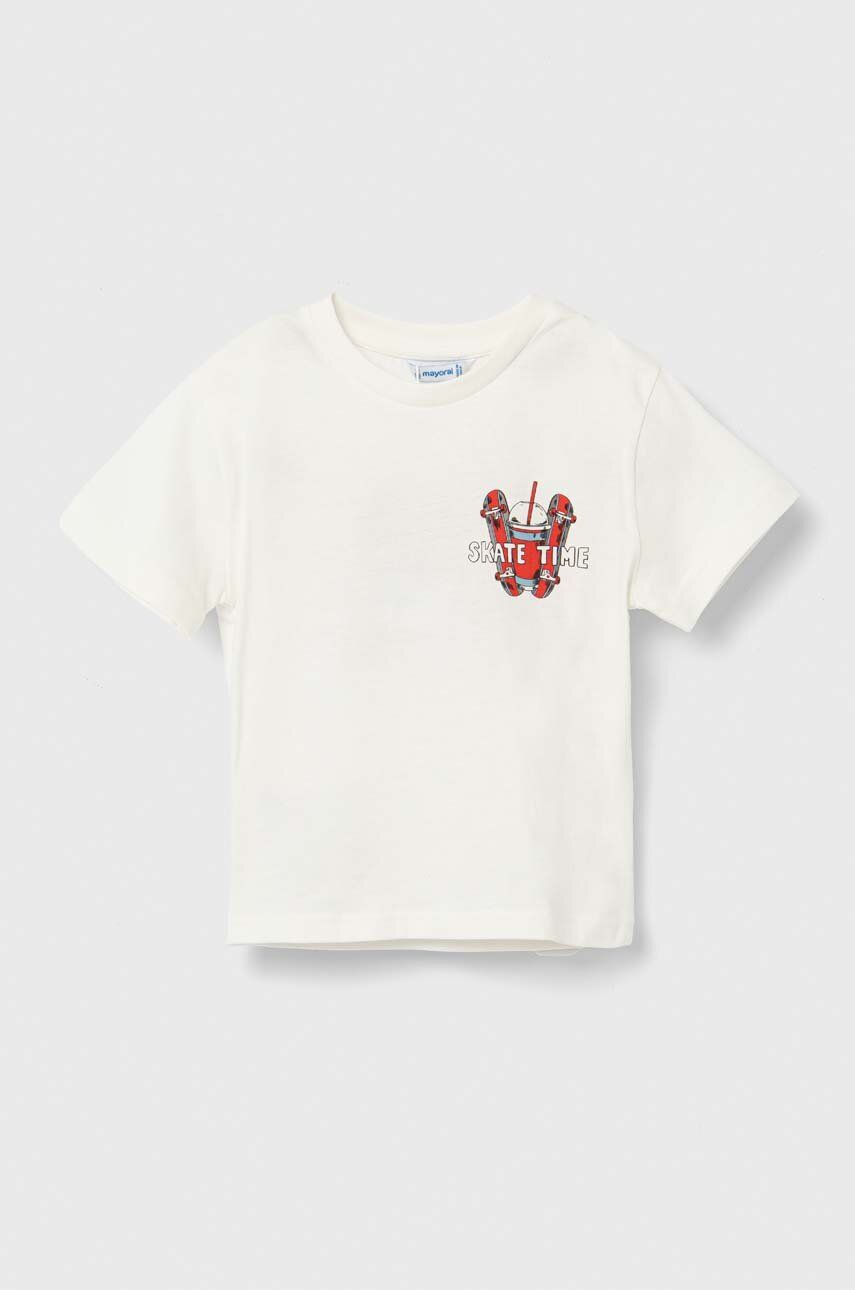 Levně Dětské bavlněné tričko Mayoral bílá barva, s potiskem