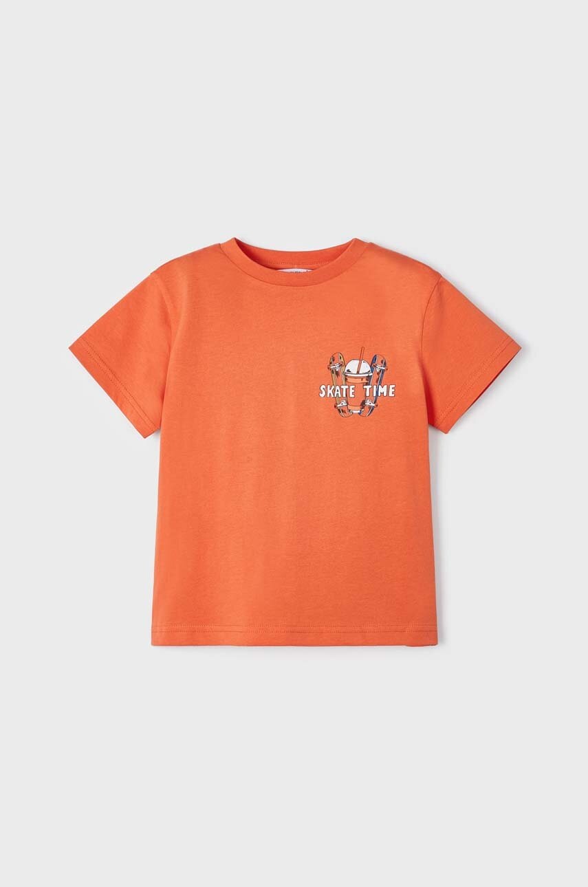 Детская хлопковая футболка Mayoral цвет оранжевый с принтом
