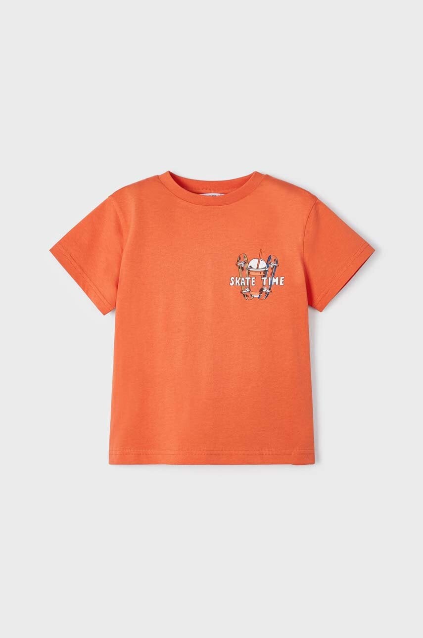 Детская хлопковая футболка Mayoral цвет оранжевый с принтом Детская хлопковая футболка Mayoral цвет оранжевый с принтом