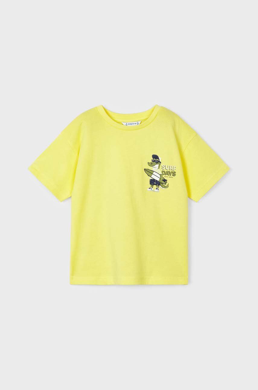 E-shop Dětské bavlněné tričko Mayoral žlutá barva, s potiskem