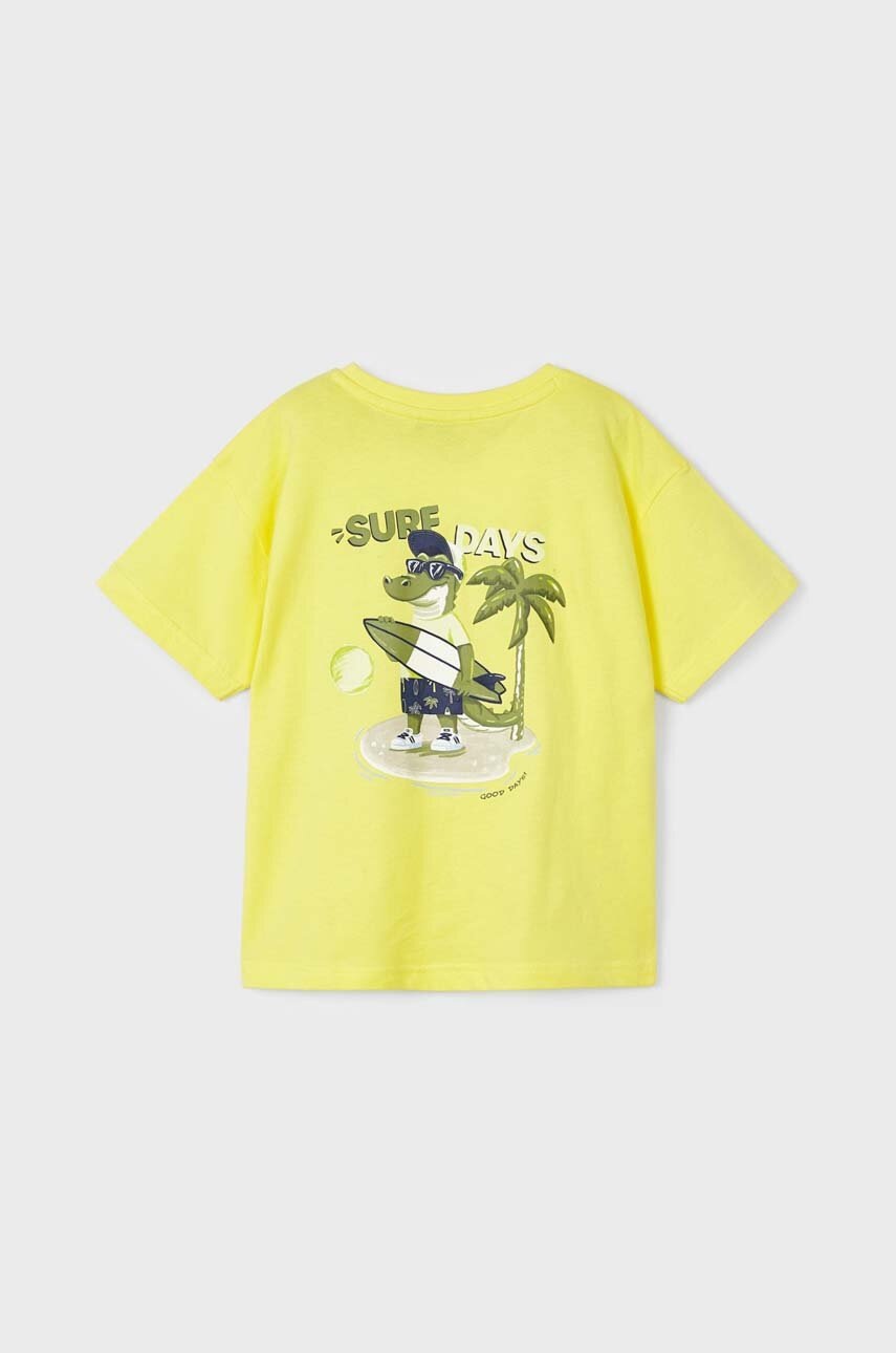 Детская хлопковая футболка Mayoral цвет жёлтый с принтом