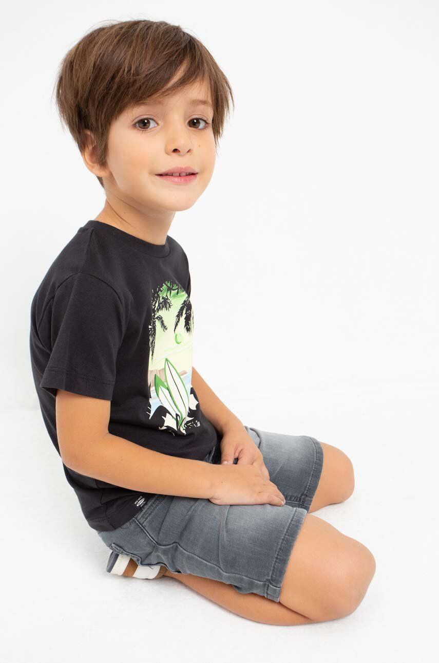 Dětské bavlněné tričko Mayoral černá barva, s potiskem - černá -  100 % Bavlna