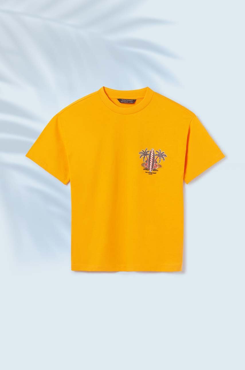 Levně Dětské bavlněné tričko Mayoral oranžová barva, s potiskem