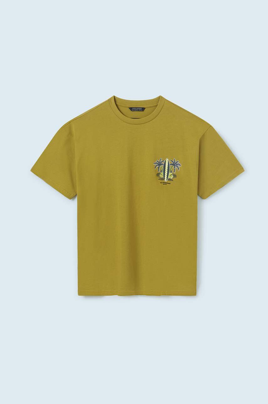E-shop Dětské bavlněné tričko Mayoral zelená barva, s potiskem