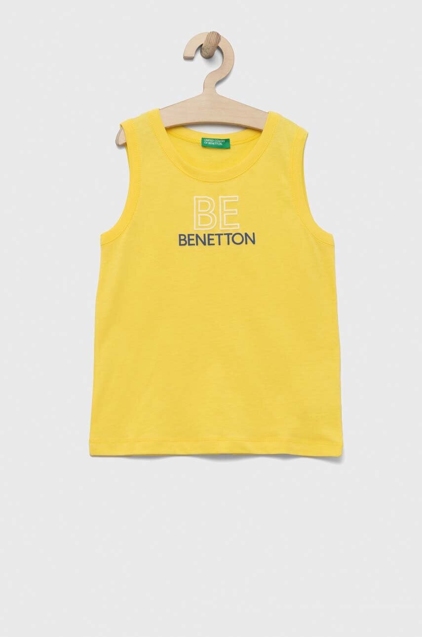 

Детская хлопковая футболка United Colors of Benetton цвет жёлтый с принтом