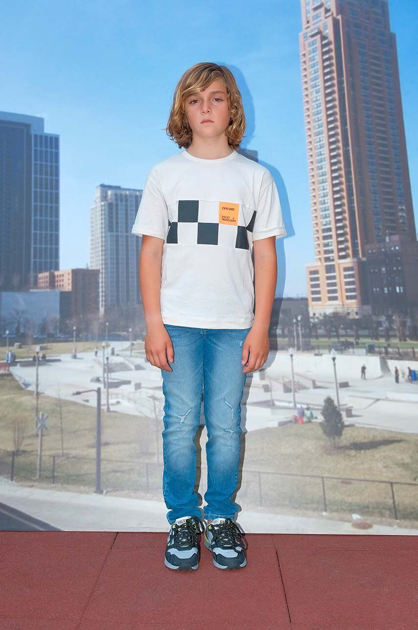 E-shop Dětské tričko Sisley béžová barva, s potiskem