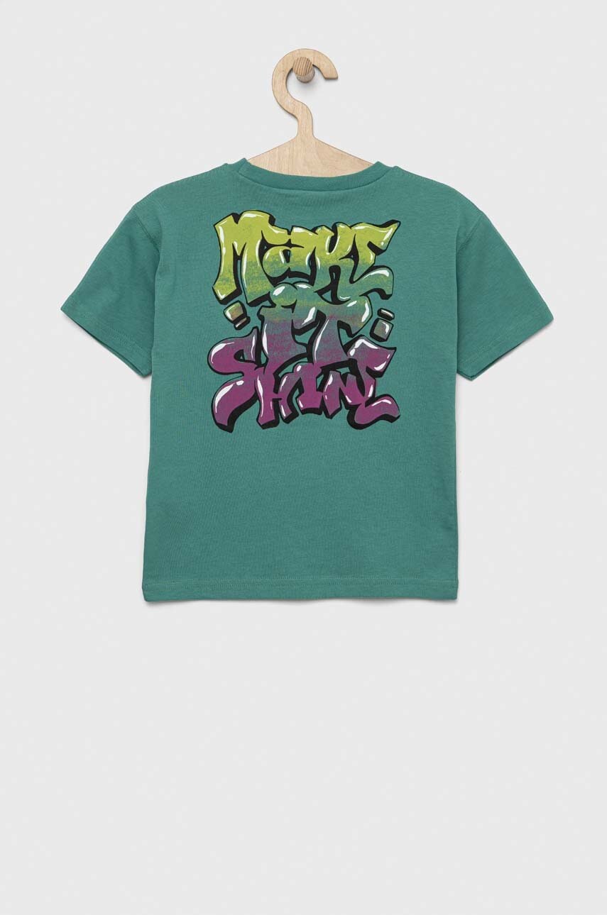 Дитяча бавовняна футболка Sisley колір зелений з принтом Дитяча бавовняна футболка Sisley колір зелений з принтом