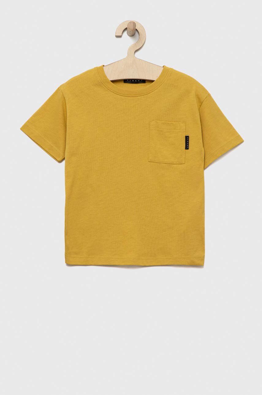 Dětské bavlněné tričko Sisley žlutá barva, s potiskem