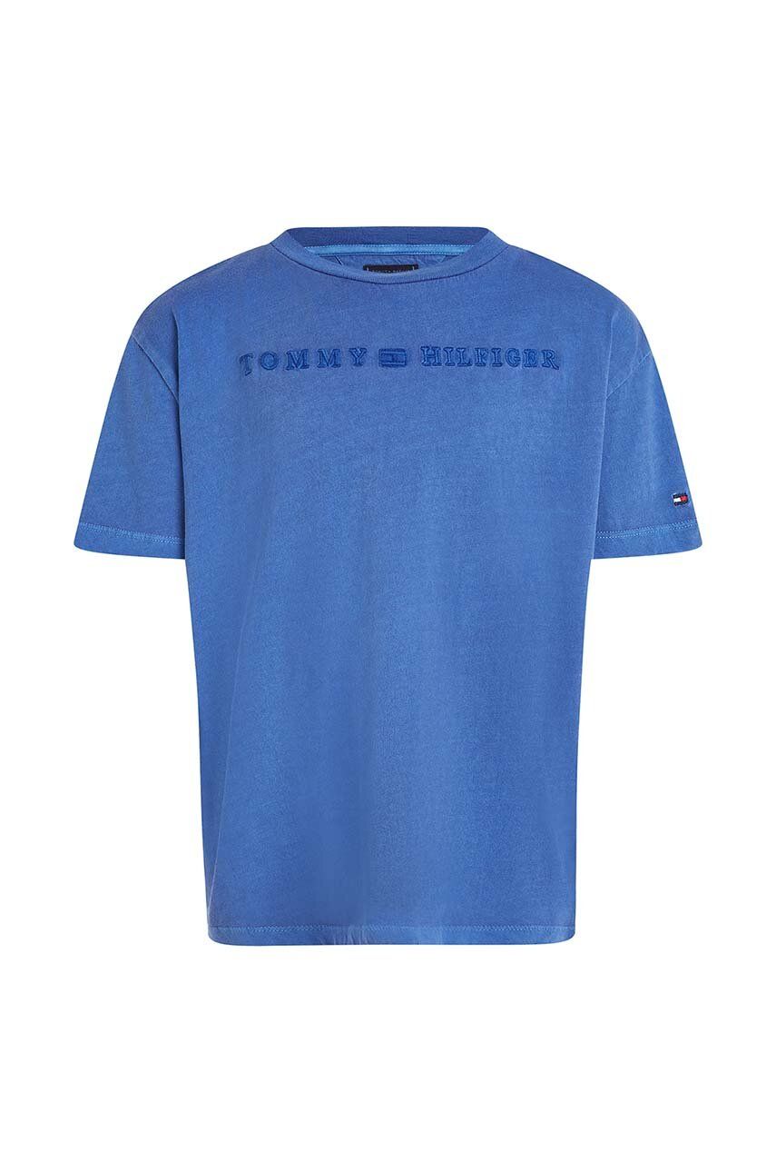 Dětské bavlněné tričko Tommy Hilfiger tmavomodrá barva, s aplikací - námořnická modř -  100 % B