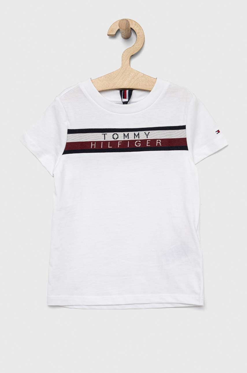 

Дитяча бавовняна футболка Tommy Hilfiger колір білий з аплікацією