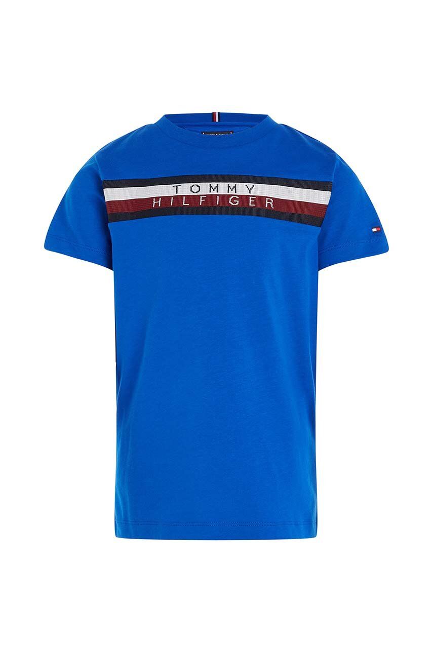 Dětské bavlněné tričko Tommy Hilfiger s aplikací - modrá -  100 % Bavlna