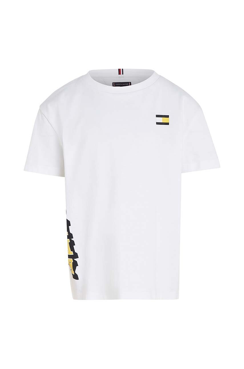 

Детская хлопковая футболка Tommy Hilfiger цвет белый с принтом