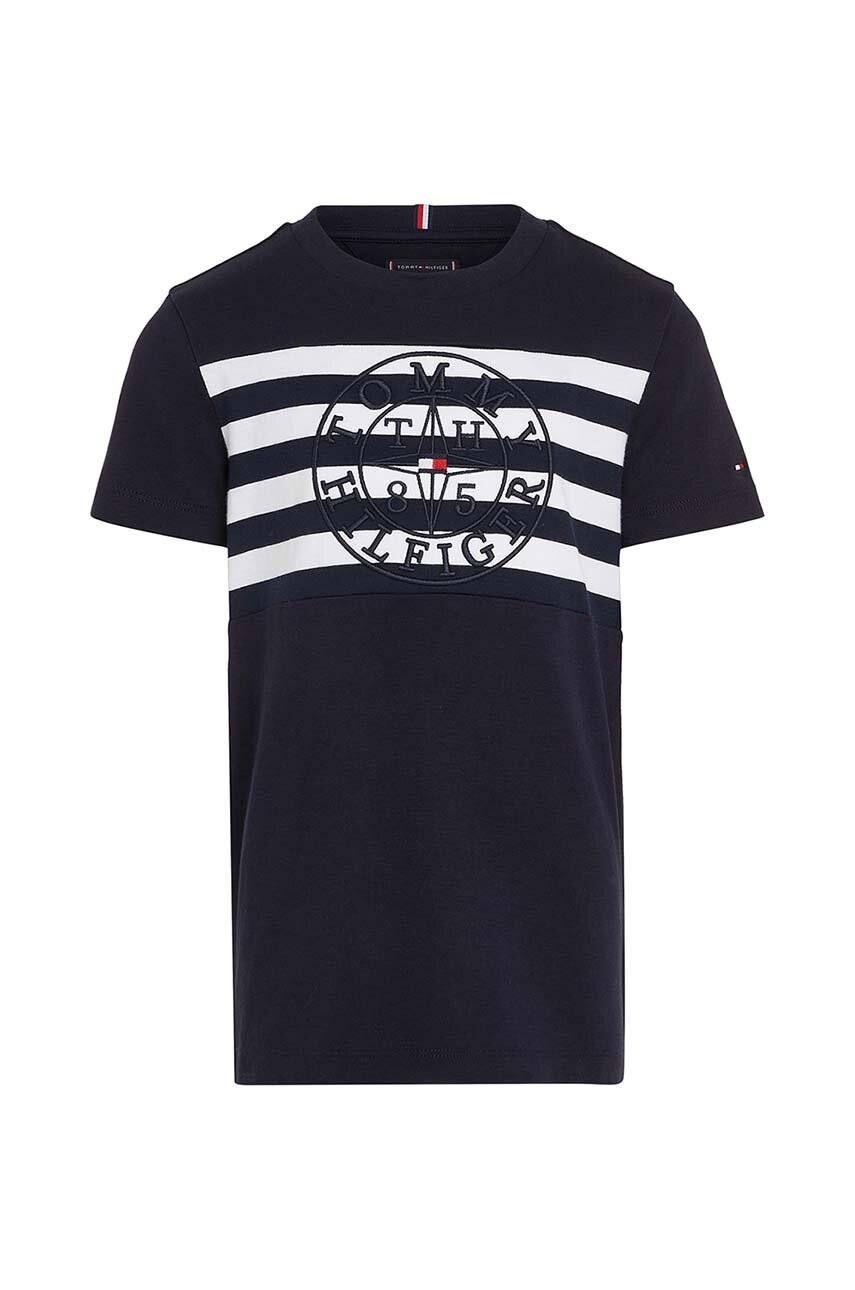 

Детская хлопковая футболка Tommy Hilfiger цвет синий с аппликацией