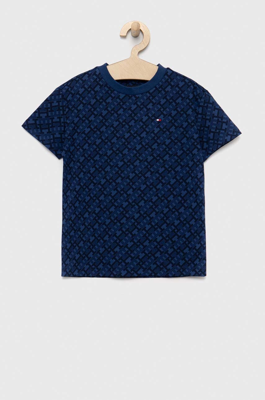 

Детска памучна тениска Tommy Hilfiger в тъмносиньо с десен, Тъмносин
