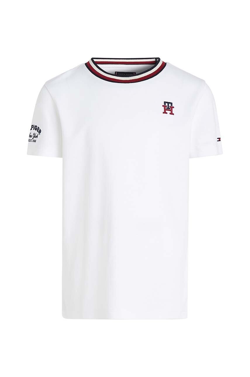 

Детская хлопковая футболка Tommy Hilfiger цвет белый с аппликацией