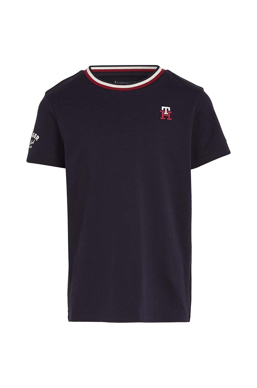 

Детская хлопковая футболка Tommy Hilfiger цвет синий с аппликацией