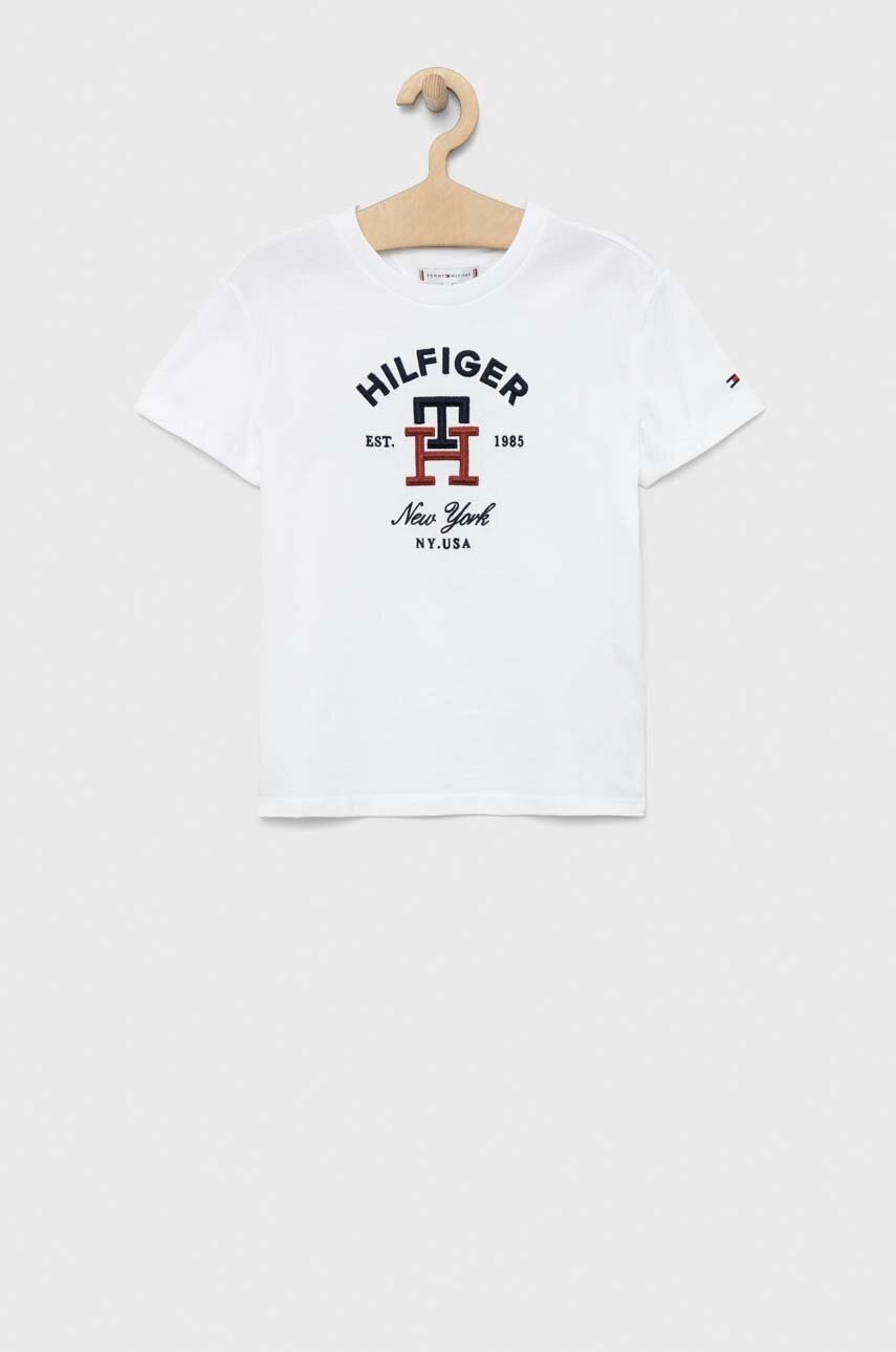 

Детска памучна тениска Tommy Hilfiger в бяло с апликация, Бял