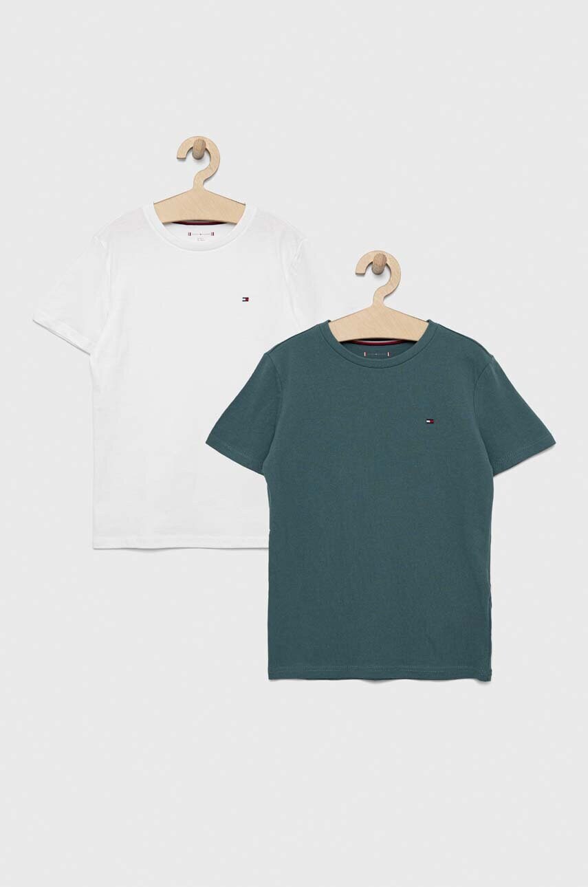 

Детска памучна тениска Tommy Hilfiger (2 броя) в зелено с изчистен дизайн, Зелен