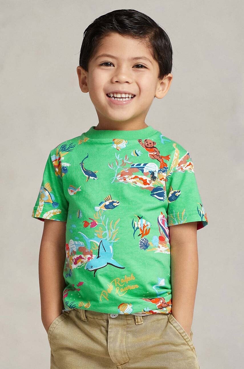

Детская хлопковая футболка Polo Ralph Lauren цвет зелёный узорная