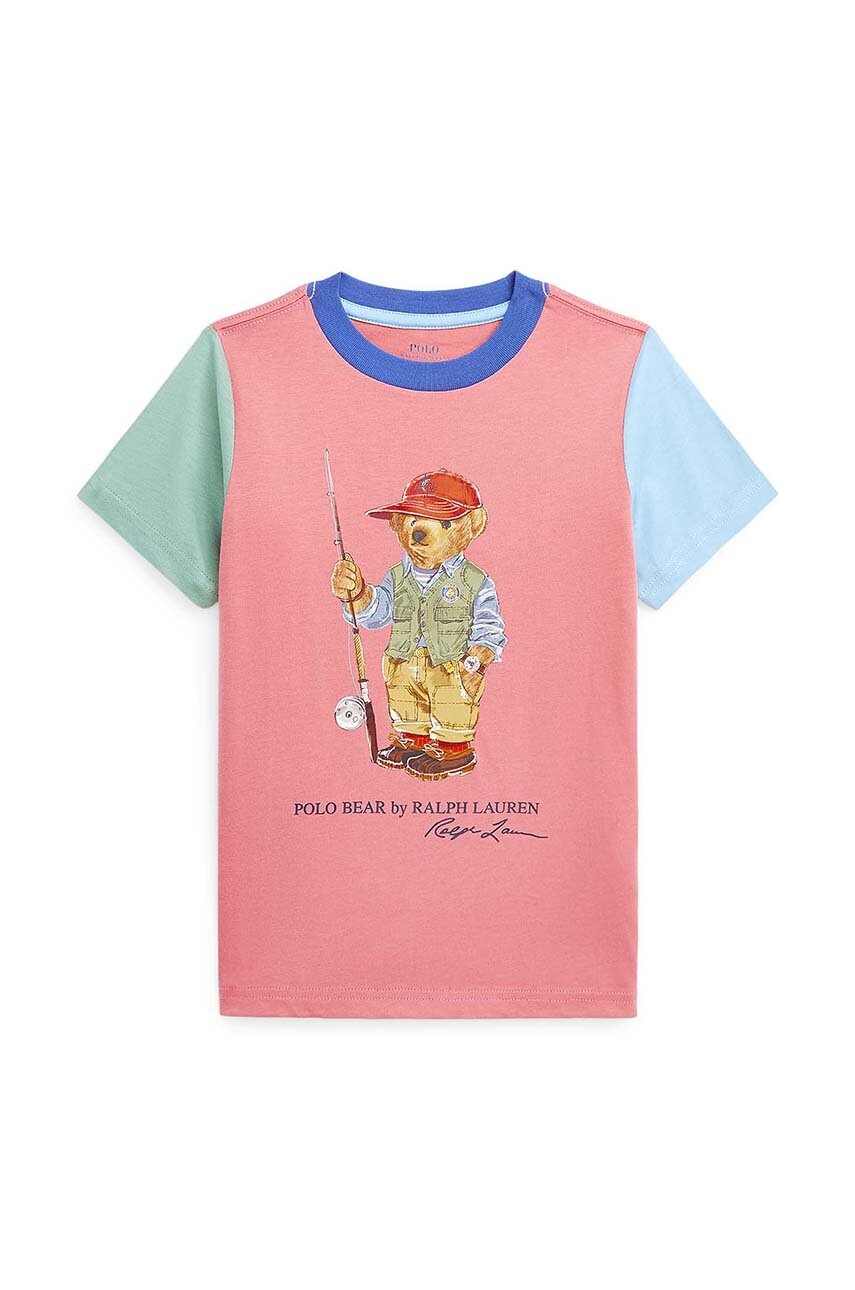 

Детска памучна тениска Polo Ralph Lauren в розово с принт, Розов