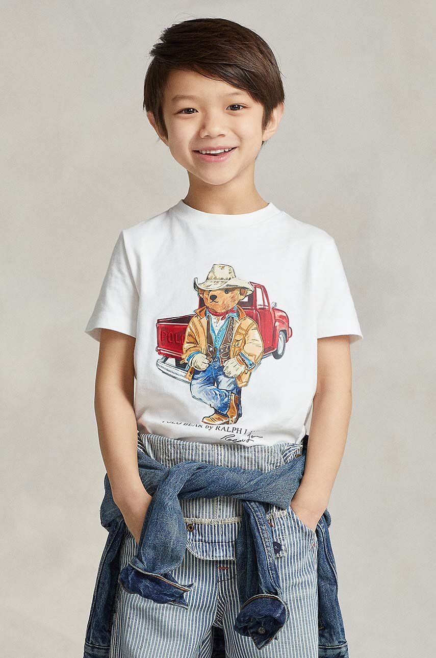 Dětské bavlněné tričko Polo Ralph Lauren béžová barva, s potiskem - béžová -  100 % Bavlna