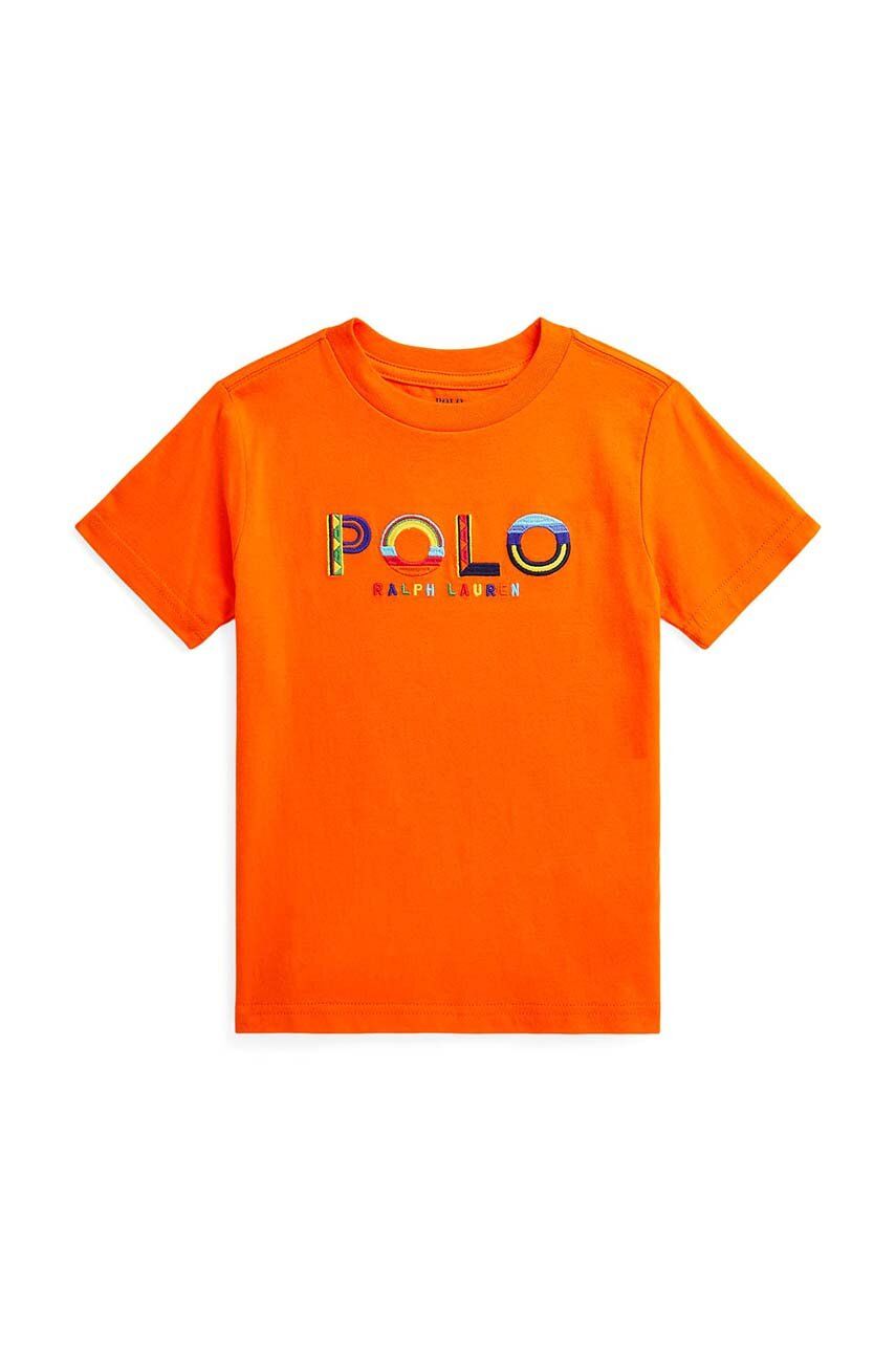 Dětské bavlněné tričko Polo Ralph Lauren oranžová barva, s aplikací - oranžová -  100 % Bavlna