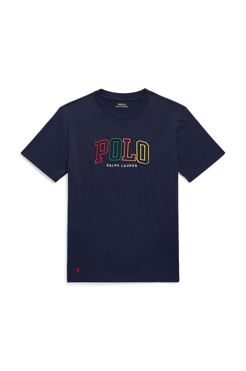 

Детская хлопковая футболка Polo Ralph Lauren цвет синий с аппликацией