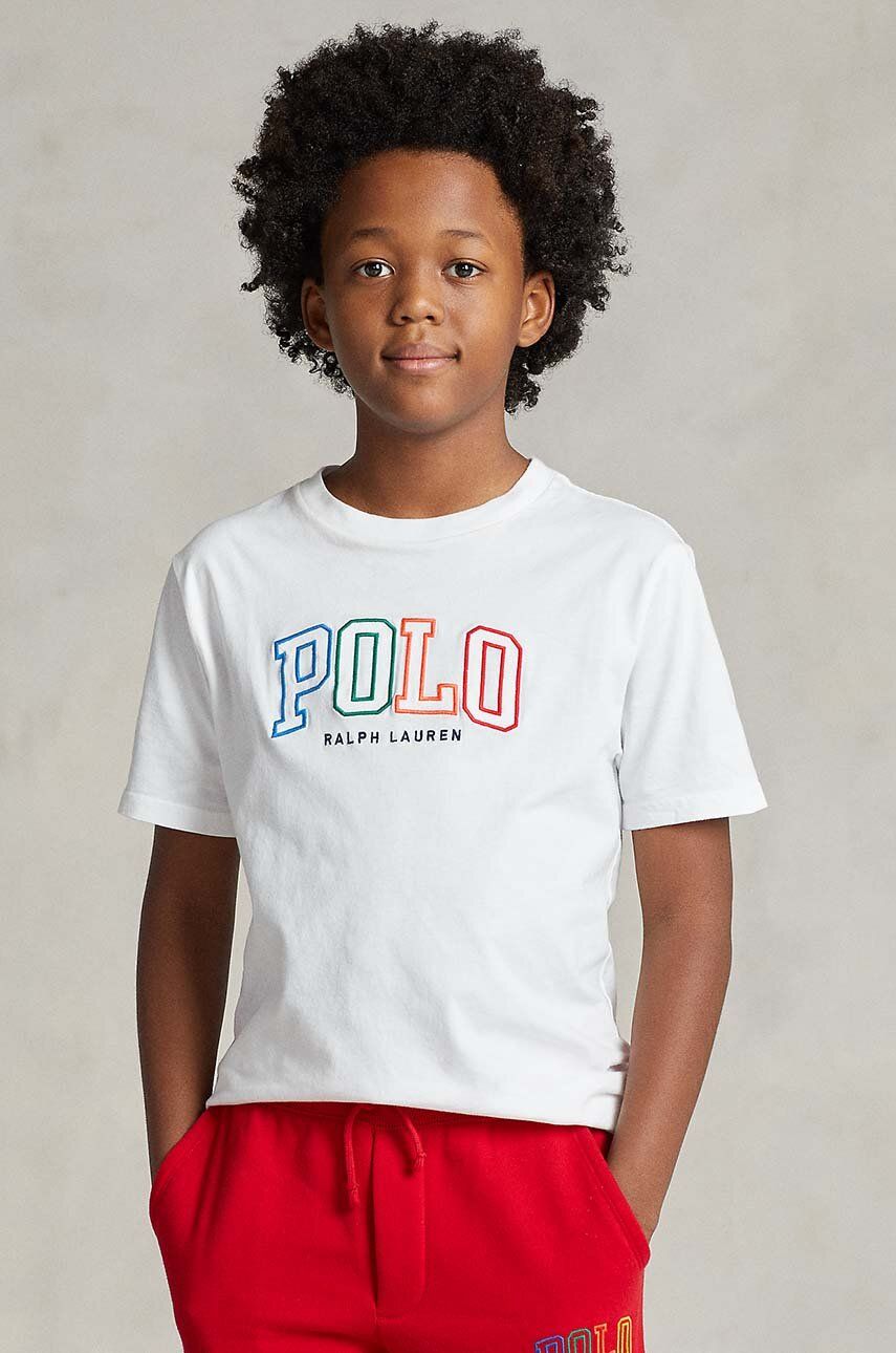 Detské bavlnené tričko Polo Ralph Lauren biela farba, s nášivkou
