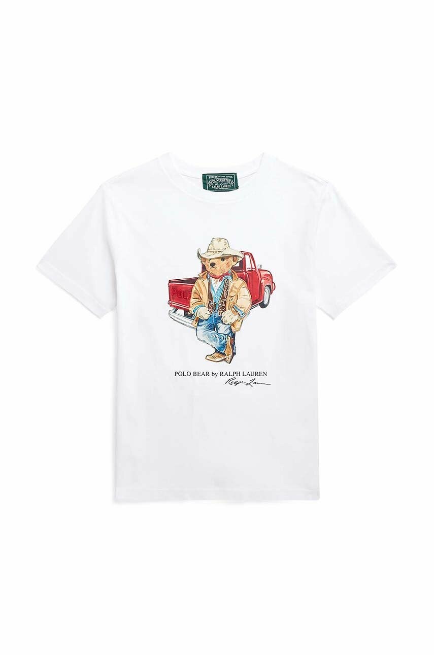 

Детска памучна тениска Polo Ralph Lauren в бежово с принт, Бежов