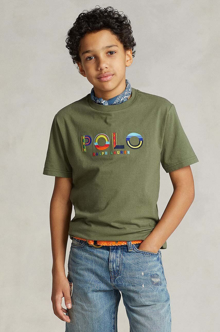 Dětské bavlněné tričko Polo Ralph Lauren zelená barva, s aplikací - zelená -  100 % Bavlna