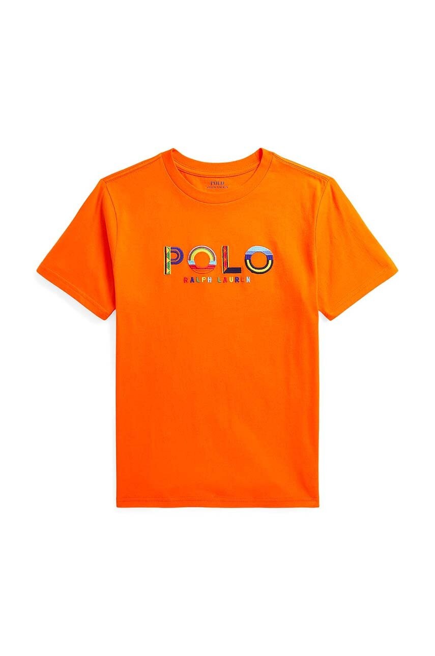 

Детская хлопковая футболка Polo Ralph Lauren цвет оранжевый с аппликацией
